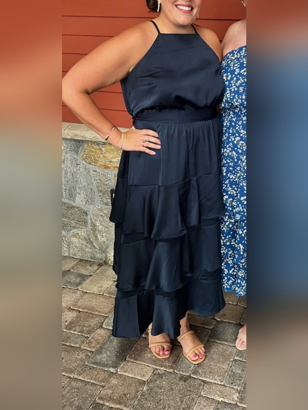 Luxe Navy Satin Tiered Dress